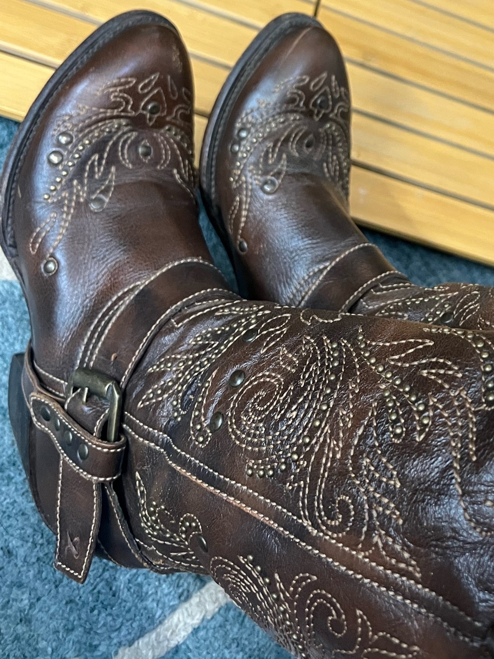 Black Star Andromeda Brown Embroidered studded Tall Western Boots size 9 - Picture 13 of 15